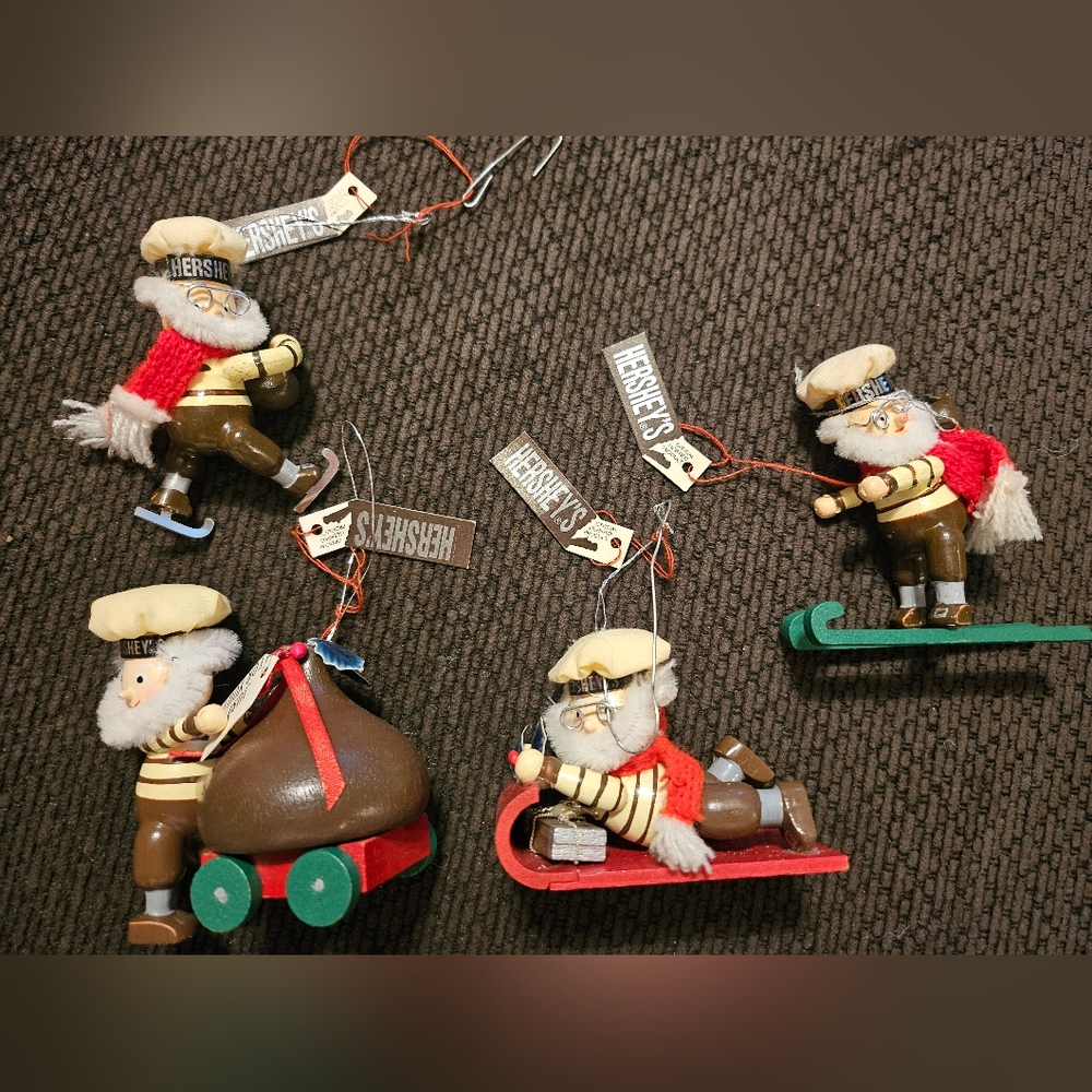 Hershey Kiss Ornaments Kurt Adler 1992  Christmas Wood Tags Vtg‎ Lot Of 4
